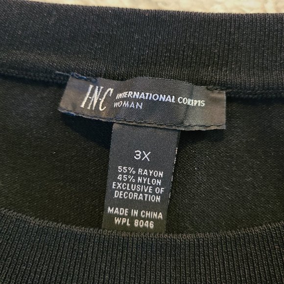 INC Black Sweater with Pink Embroidered Flower Sleeve Detail GUC 3X - Picture 7 of 8